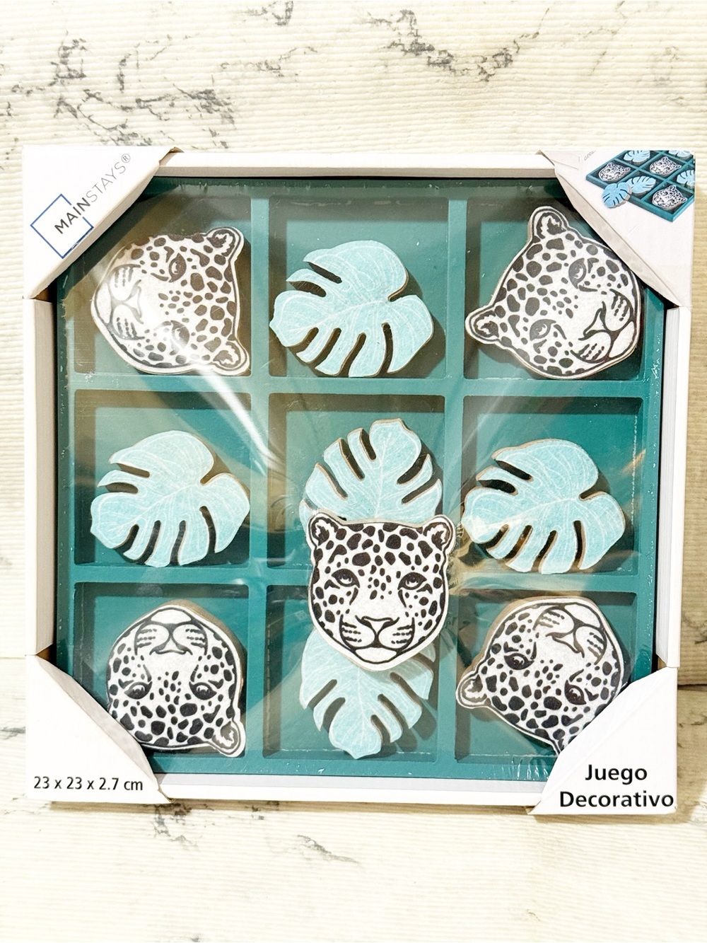 Mainstays Teal Leopard & Leaf TIC TAC TOE Game Decor Set